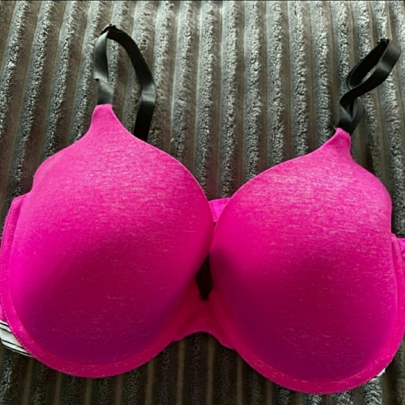 🖤💗🖤 Victoria Secret Uplift Semi Demi 34DD Hot Pink w/black Straps - Picture 3 of 5